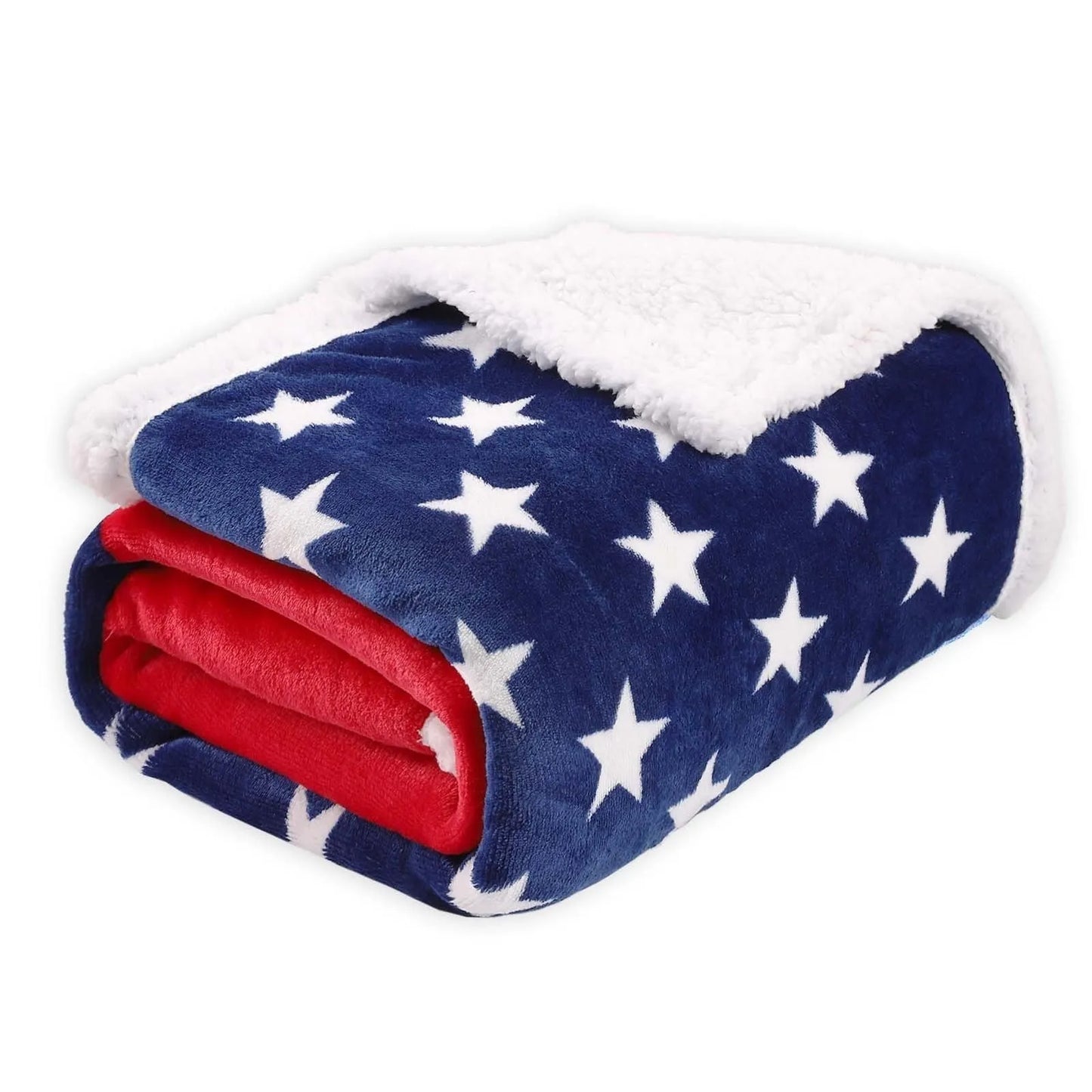 Striped American style polyester blanket showing three size options.