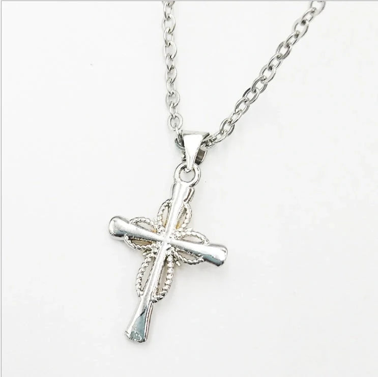 Octagonal star-shaped silver cross pendant necklace with an adjustable chain, a versatile and stylish accessory for women