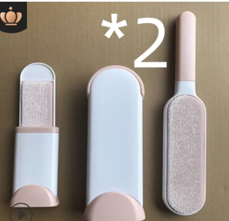 Blue reusable pet hair removal comb with sticky brush and self-cleaning base for sofas.