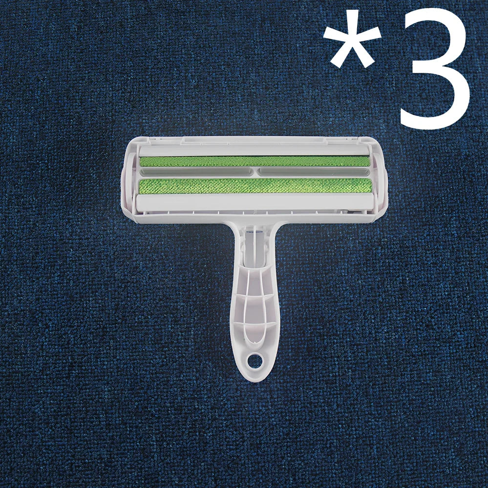 Blue pet hair removal comb with ABS plastic body and roller bristles for furniture cleaning