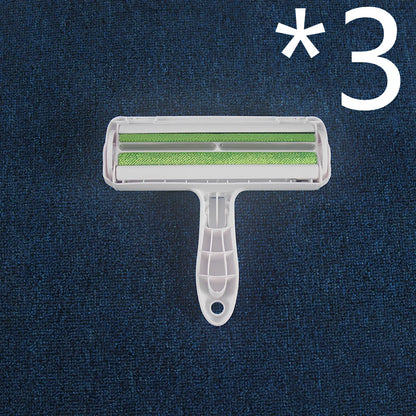 Blue pet hair removal comb with ABS plastic body and roller bristles for furniture cleaning