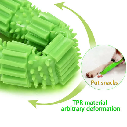 Green and orange rubber dog chew toy for aggressive chewers with treat dispensing feature