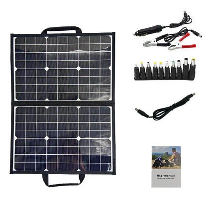 Black 40W single crystal solar folding bag folded to 425x285x8mm for portable outdoor charging