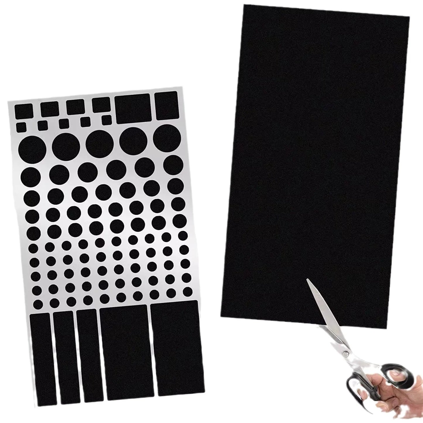 Five black rectangular adhesive blackout stickers for air conditioning unit lights.