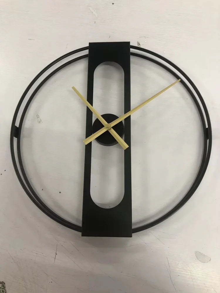 50cm round metal wall clock with black finish showing clear numbering and quartz movement