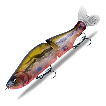185mm hard plastic bass fishing swimming lure in assorted colours on a tackle box.