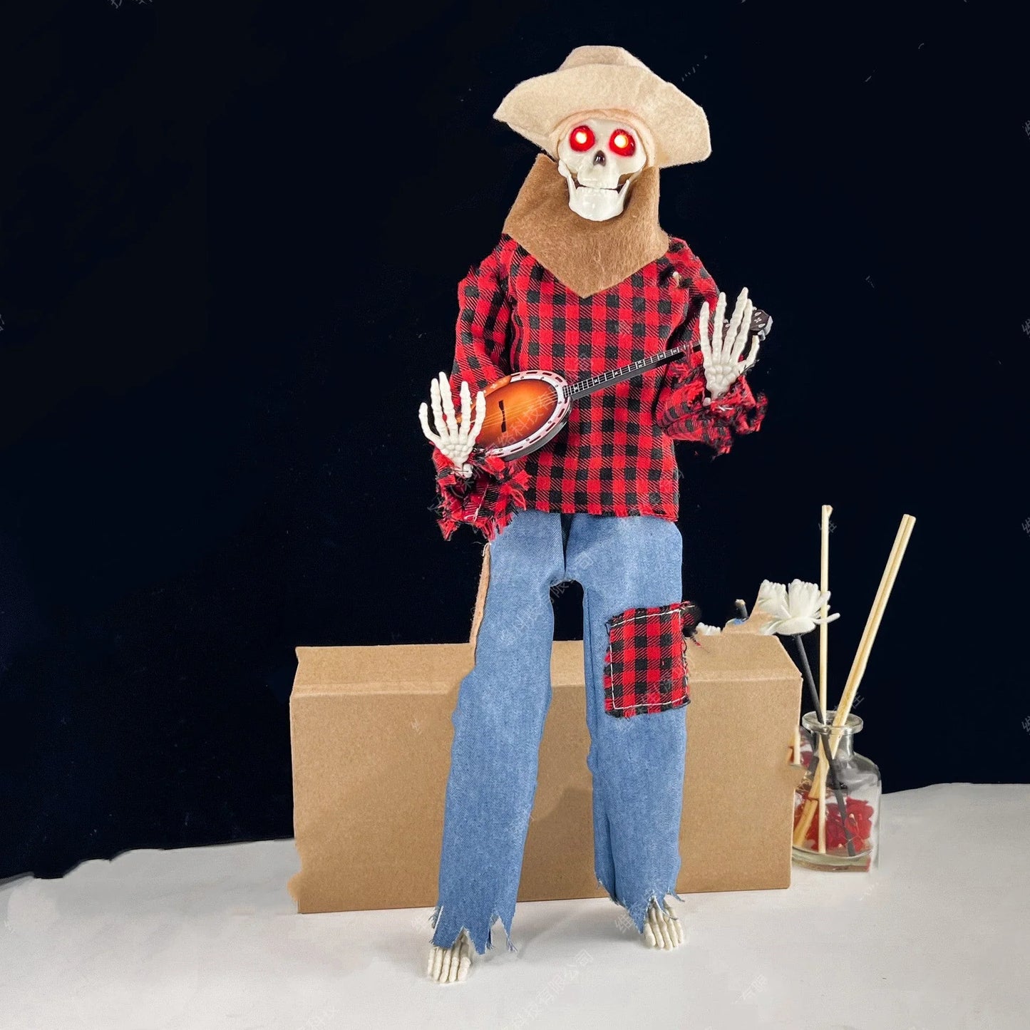 Luminous skeleton guitarist Halloween decoration with eerie glow and unique design