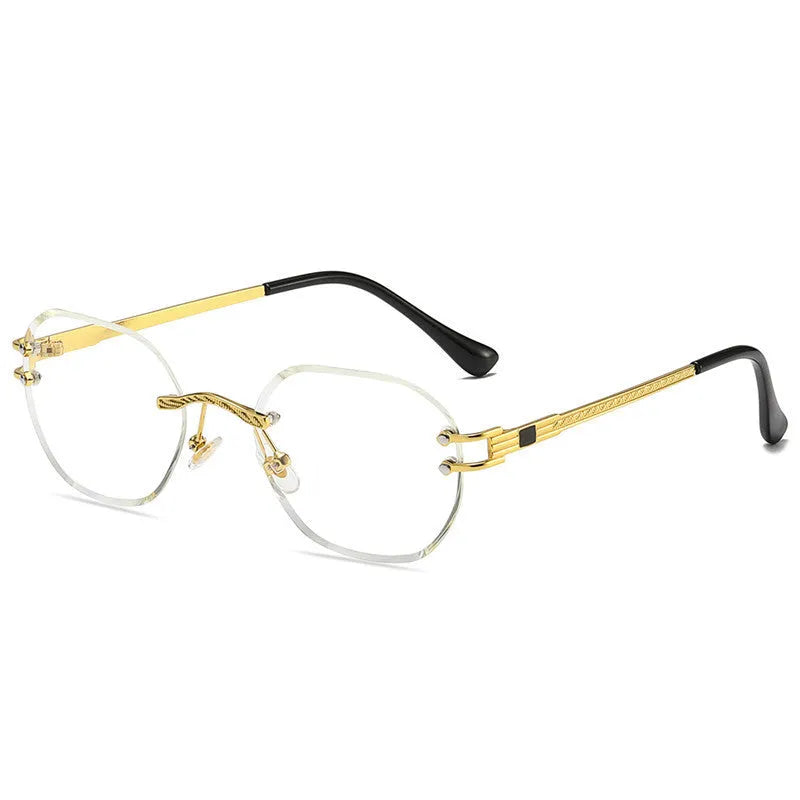 Gold frame trimming sunglasses with gradient blue ocean lens in box-style design