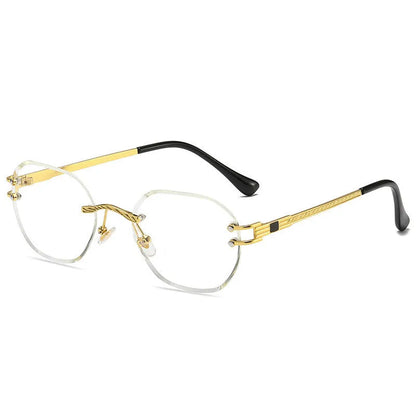 Gold frame trimming sunglasses with gradient blue ocean lens in box-style design