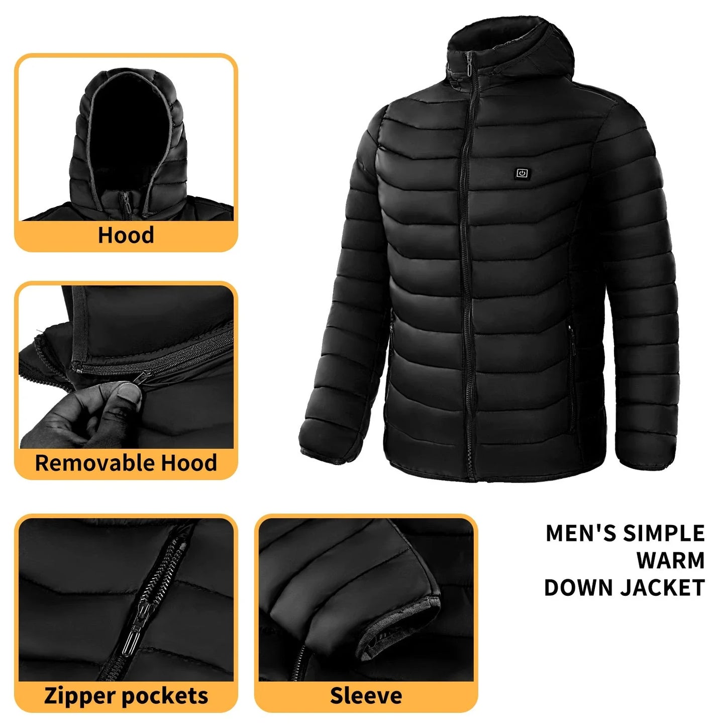 A warm, insulated puffer jacket with strategically placed heating elements to keep skiers cozy on the slopes.