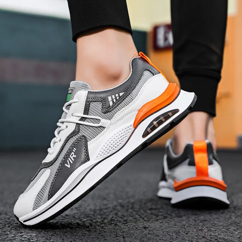 Men's gray mesh casual shoes with round toe and lightweight EVA sole