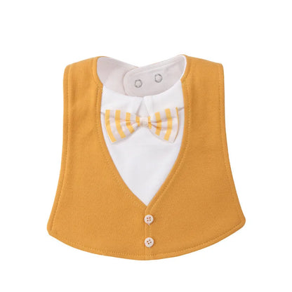 Adjustable baby bow tie bib in four-layer waterproof design, free size, shown in a choice of colour prints