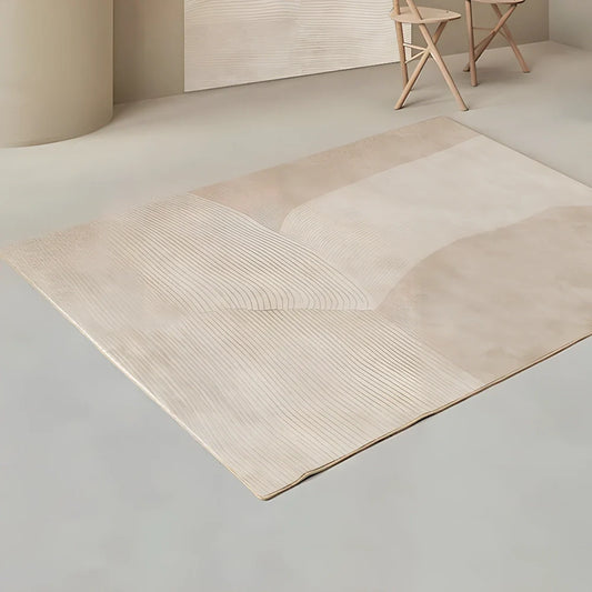 Rectangular Japanese cashmere carpet with striped pattern and non-slip backing in Veil F colour option