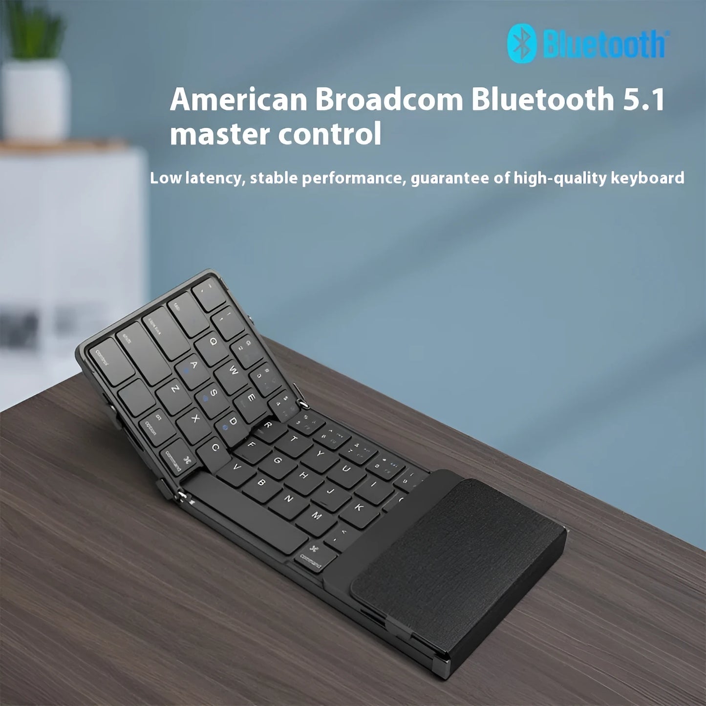 Black folding Bluetooth keyboard with choice of digital board or touchpad interface for tablets