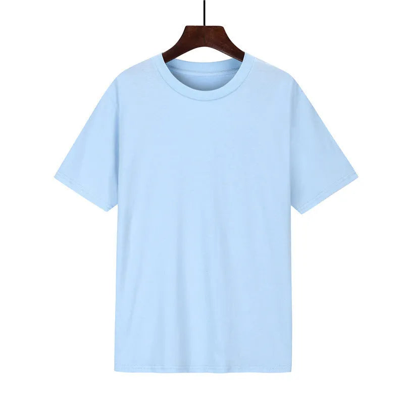 Men's loose fit black cotton short sleeve T-shirt with a printed design, shown on a hanger.