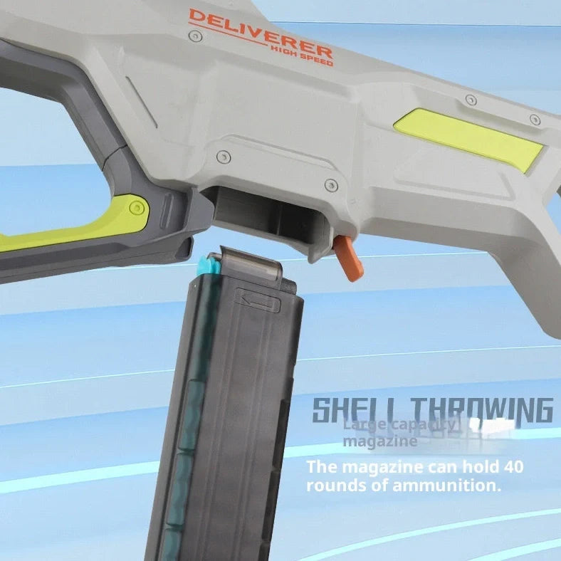 MP85C Electric Continuous Hair Soft Bomb Toy Gun: Battery-powered foam dart blaster with 12-dart capacity and continuous firing mechanism for extended play sessions