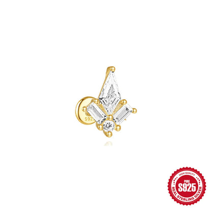 S925 sterling silver geometric kite earrings with rhinestone chain tassel in gold plating