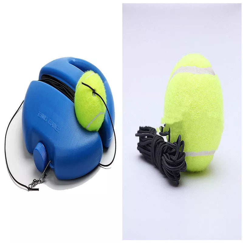 Novice tennis trainer with blue rounded kettle design and ball with line for precise practice