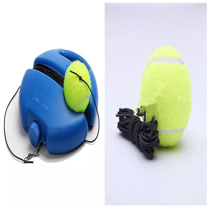 Novice tennis trainer with blue rounded kettle design and ball with line for precise practice