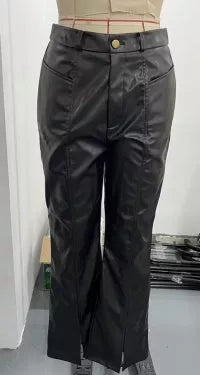 Split Flared Leather Pants in brown and black, sizes S to XL