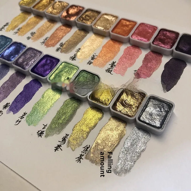 Traditional Chinese painting watercolour set with 20 tubes, including 5ml red and white gold, and 1ml warm and cold colours