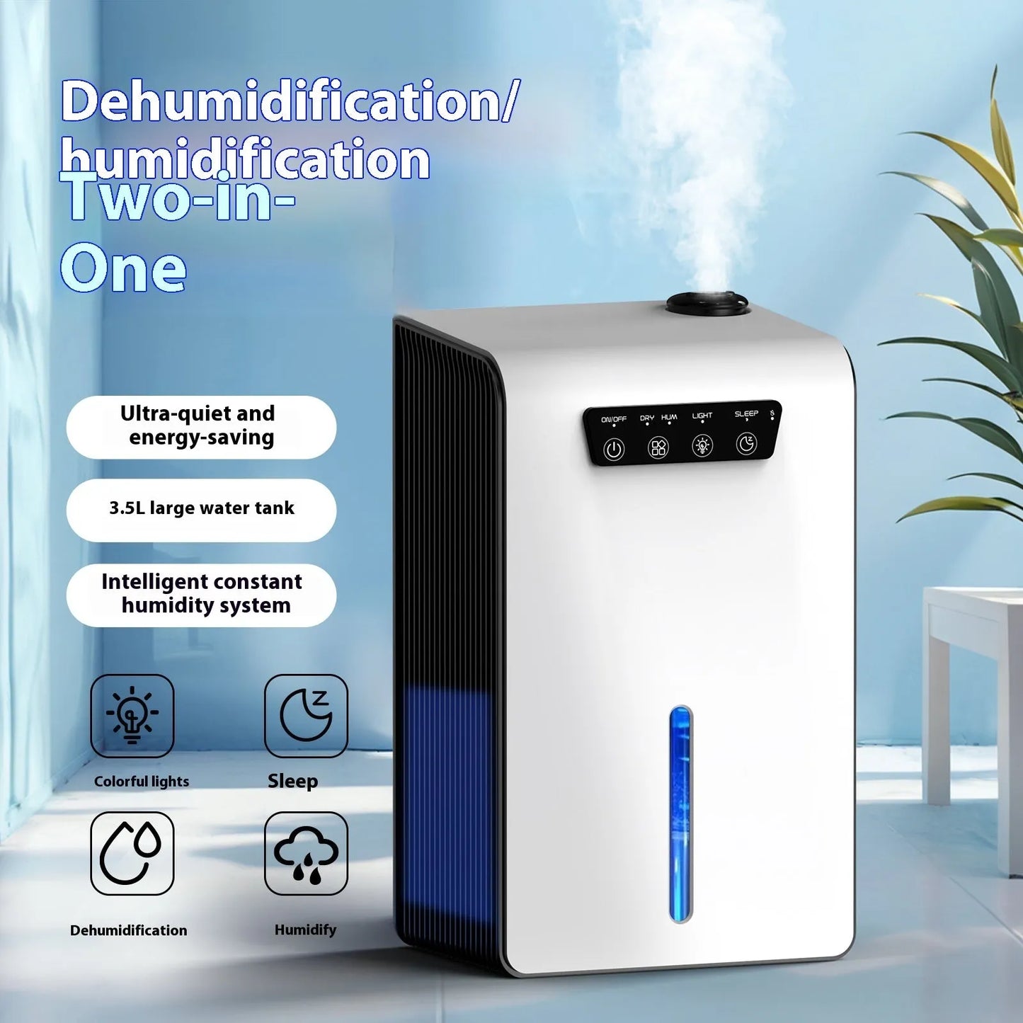 Milky white household dehumidifier with mute operation for bedrooms, 2.6-4.0 litre reservoir