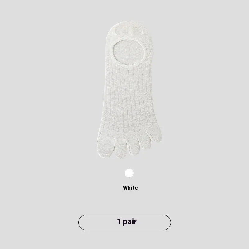 Men's five-finger invisible socks in modal fabric, shown in assorted colours including black, grey, and khaki.