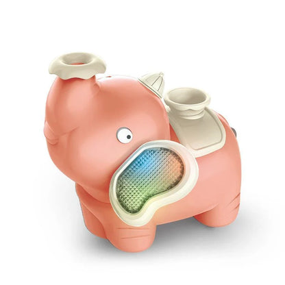 Colorful and interactive elephant-shaped toy with features like water spraying, light-up effects, and musical functions to engage and delight children
