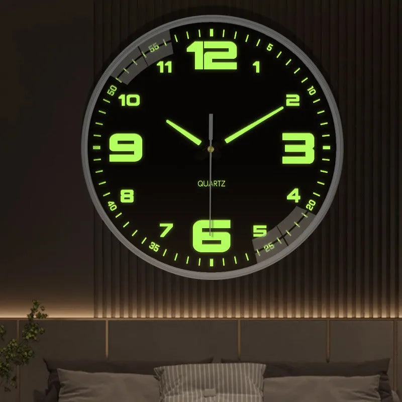8-inch luminous wall clock with 20cm diameter and modern plastic design on a wall