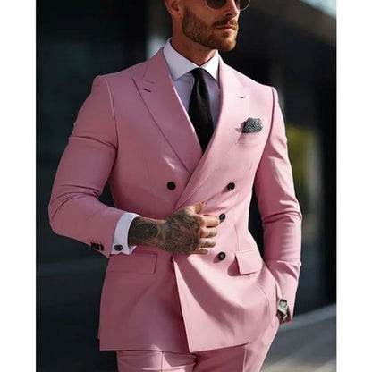 Men's Korean style slim fit two-piece suit with adhesive interlining construction in various colours