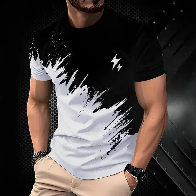 Men's casual short sleeve T-shirt in polyester fabric, loose fit style for summer wear