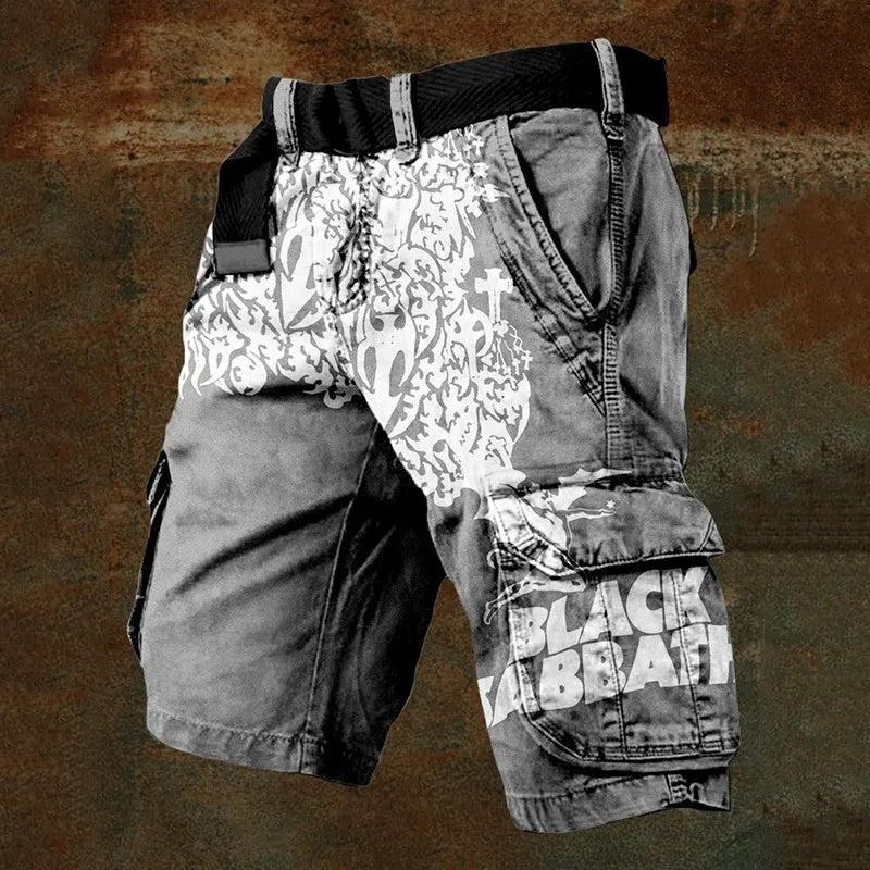 Men's digital printed zip shorts in polyester fabric showing colour and pattern options