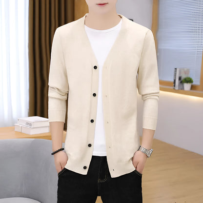 Men's thick slim fit cardigan knit jacket, long sleeve polyester, sizes M to 5XL, beige black navy blue