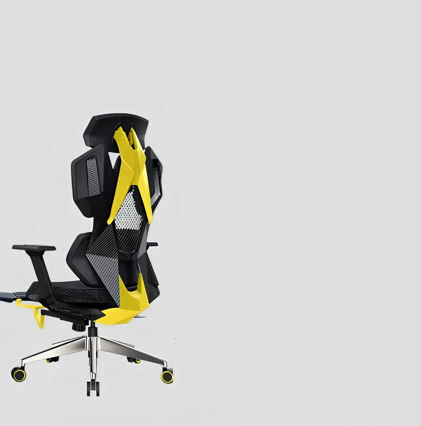 Ergonomic esports gaming chair with rotating armrests and built-in foot pedal in mesh fabric