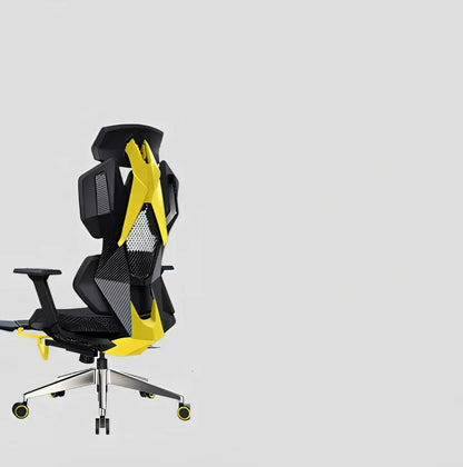 Ergonomic esports gaming chair with rotating armrests and built-in foot pedal in mesh fabric