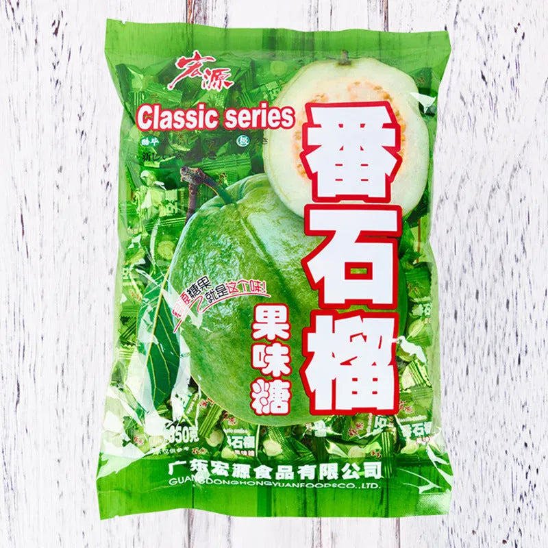 Resealable bags of Plum Sugar, Guava, and Tangerine Peel flavoured hard candy from an assortment pack.