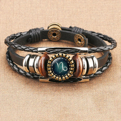 Stylish Zodiac Leather Bracelet with Captivating Glass Picture Display