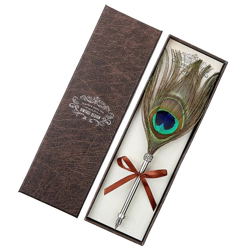 European Retro Feather Pen Gift Box with stainless steel shell and elegant feather design