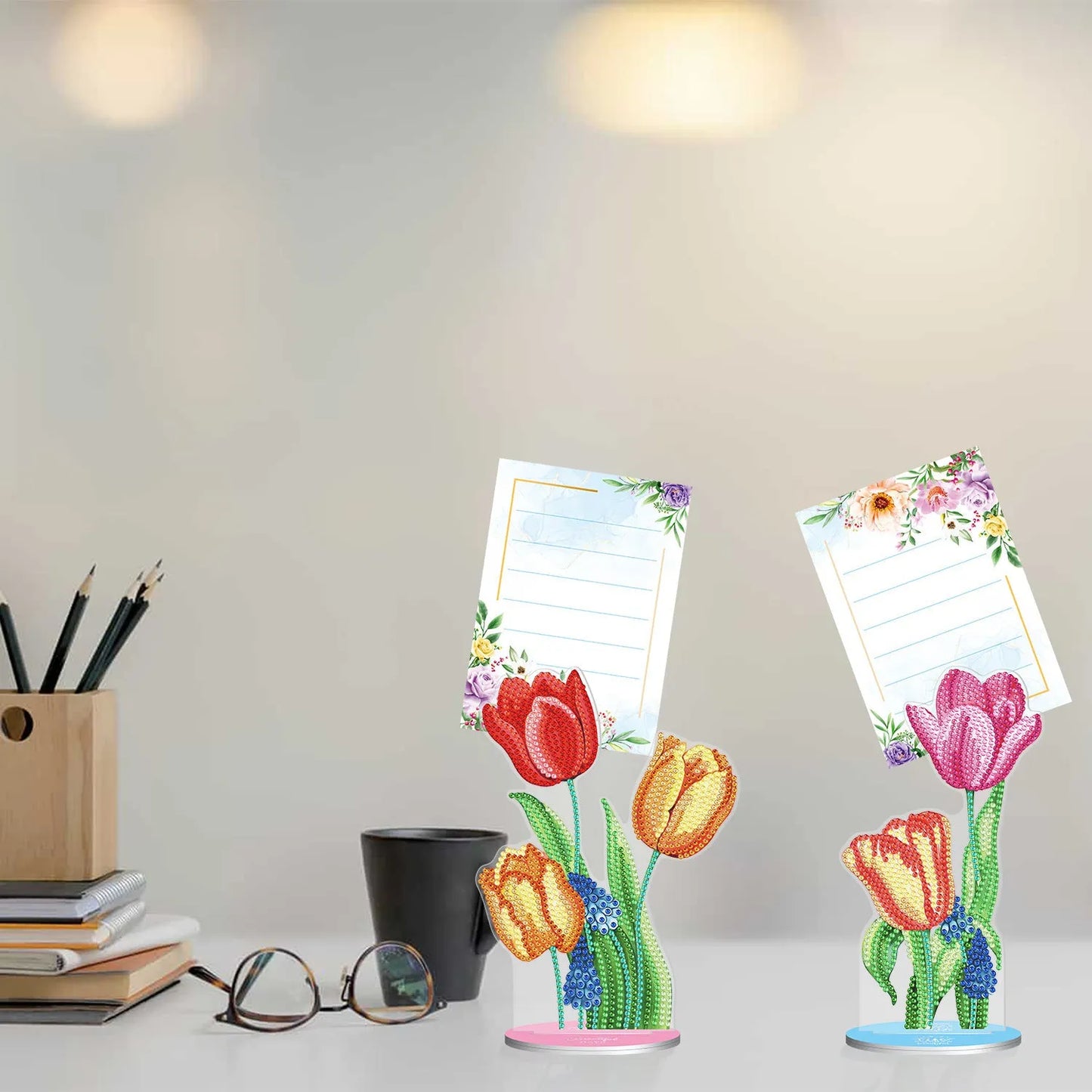 Diamond painting desktop note clip with frameless American style design, 19cm wide with note clip and decorative display