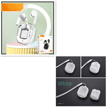 Pair of true wireless Bluetooth earbuds with noise cancellation and digital display