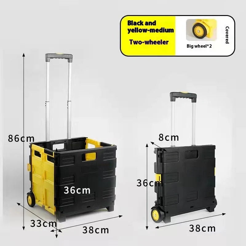 Foldable plastic lever cart with lid in various colors, perfect for shopping and transport