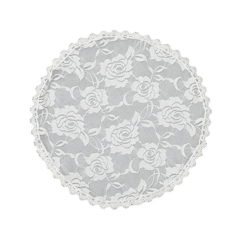 Round lace bridal head covering with floral embroidery measuring 30cm in black and white colours
