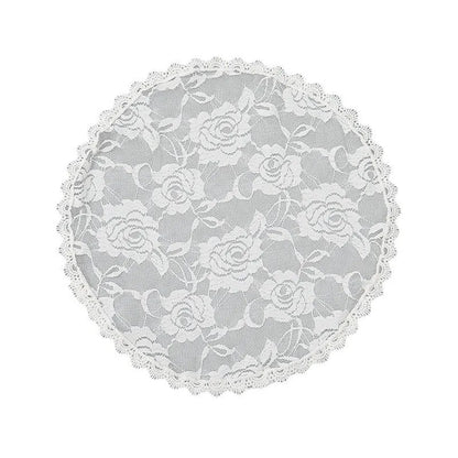 Round lace bridal head covering with floral embroidery measuring 30cm in black and white colours
