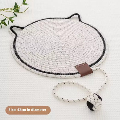 Braided cotton rope cat claw mat with integrated toy ball in various colors