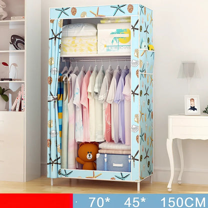Single dormitory wardrobe with steel frame and fabric enclosure measuring 70×45×150cm