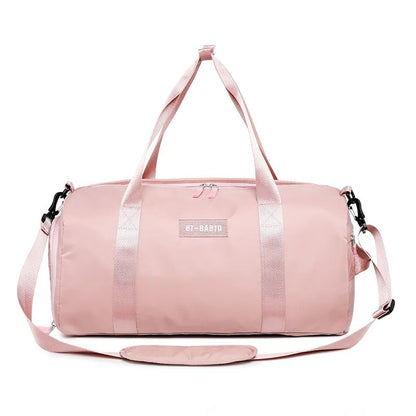 Beige casual sports bag with contrasting letter pattern and under 20L capacity