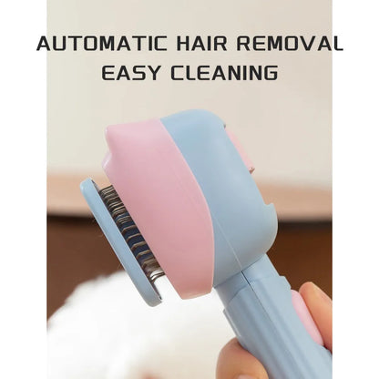Blue pet grooming brush with deshedding teeth and dematting comb for dogs and cats