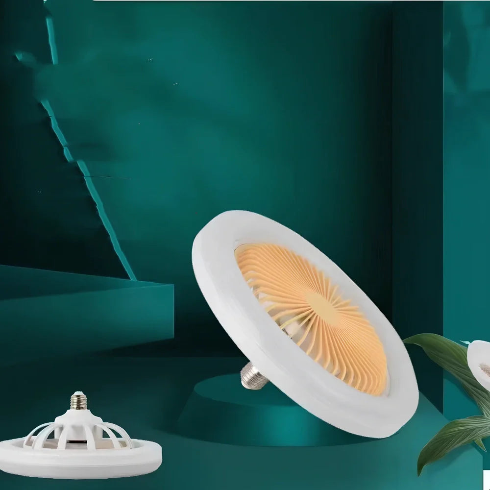 26cm round white ceiling fan with plastic blades and integrated LED light, remote control