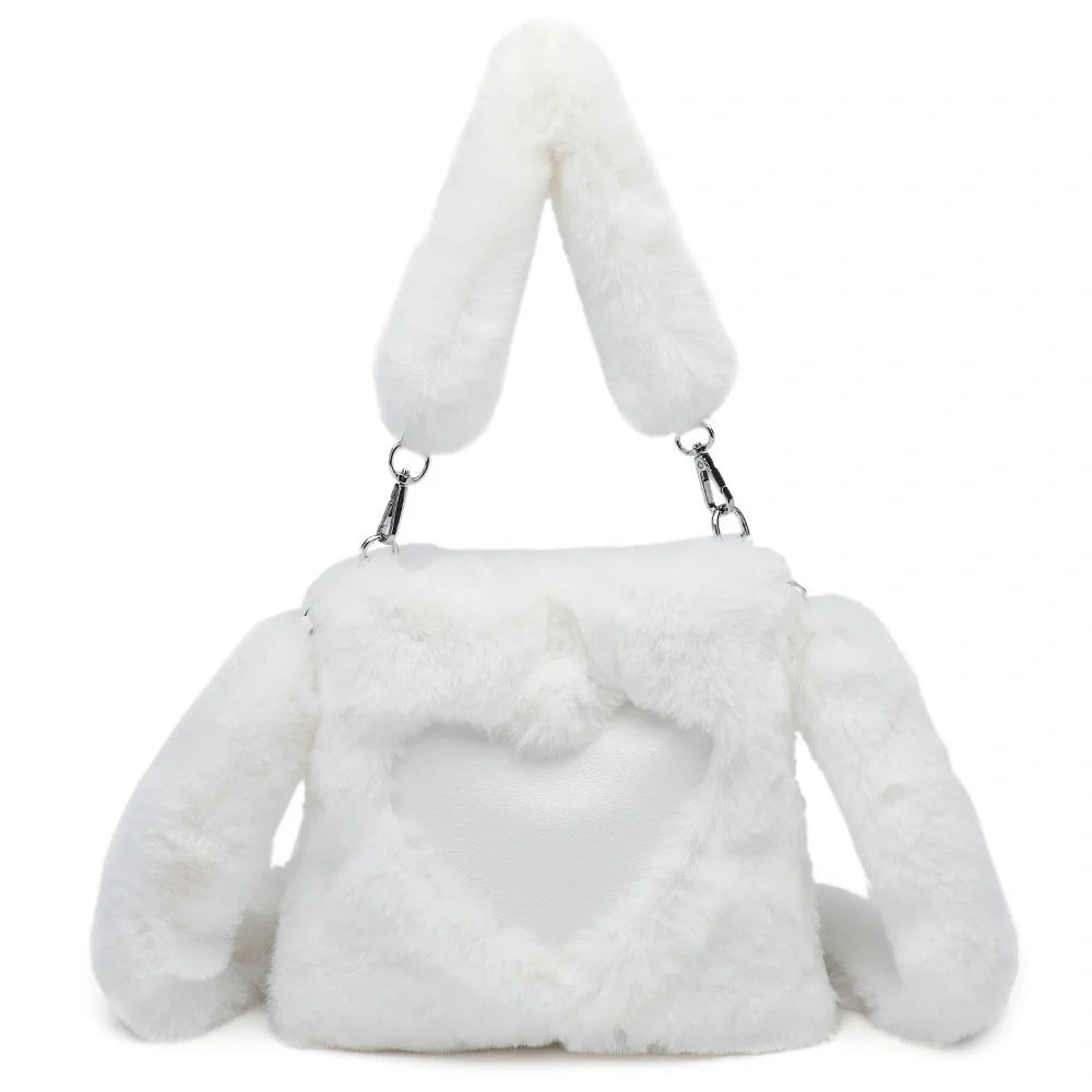 Plush tote bag for women in various colors, including black, brown, white, gray, and pink, with a soft, fluffy exterior and a spacious, versatile design.