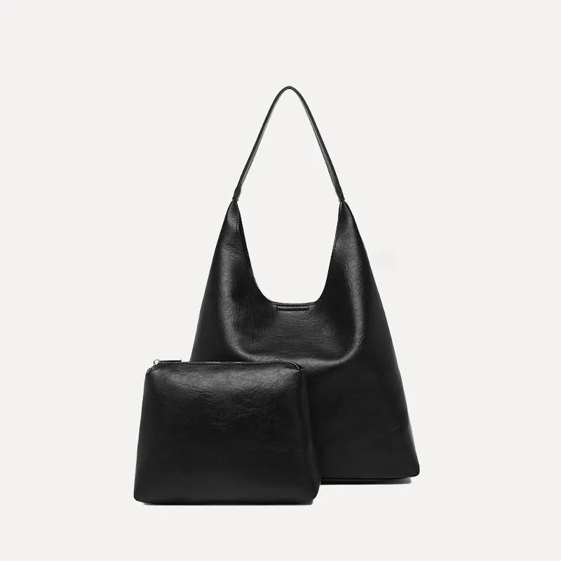 Women's PU Leather Tote Bag Large 37x11x60 cm Casual All-Match Commute Shoulder Bag with Small Pouch in Maillard Brown Black Velvet Brown Coffee Yellow Mud